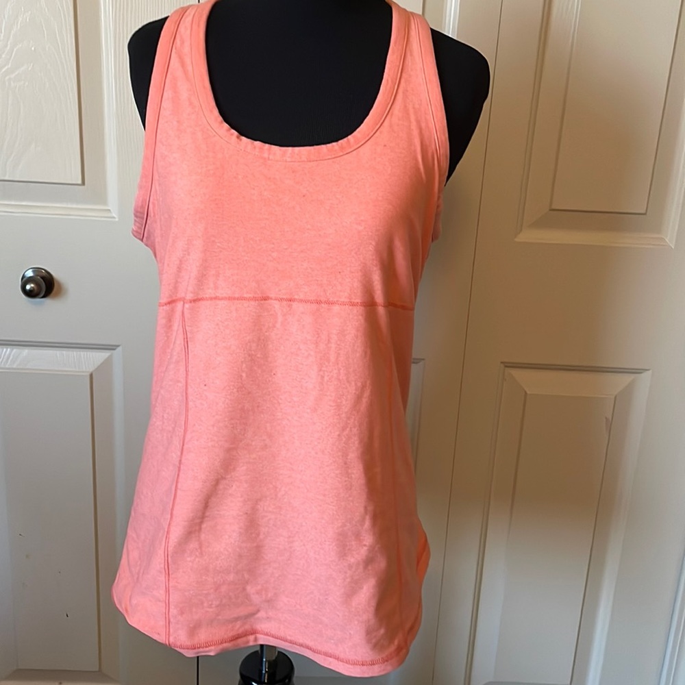 Medium BeMaternity orange stretchy tank with built in shelf bra.